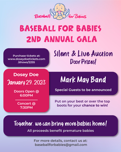A Cowboy Gala Benefiting ‘Baseball For Babies’ Featuring Mark May (Full Band) With Baseball Greats performing live music at Dosey Doe in The Woodlands